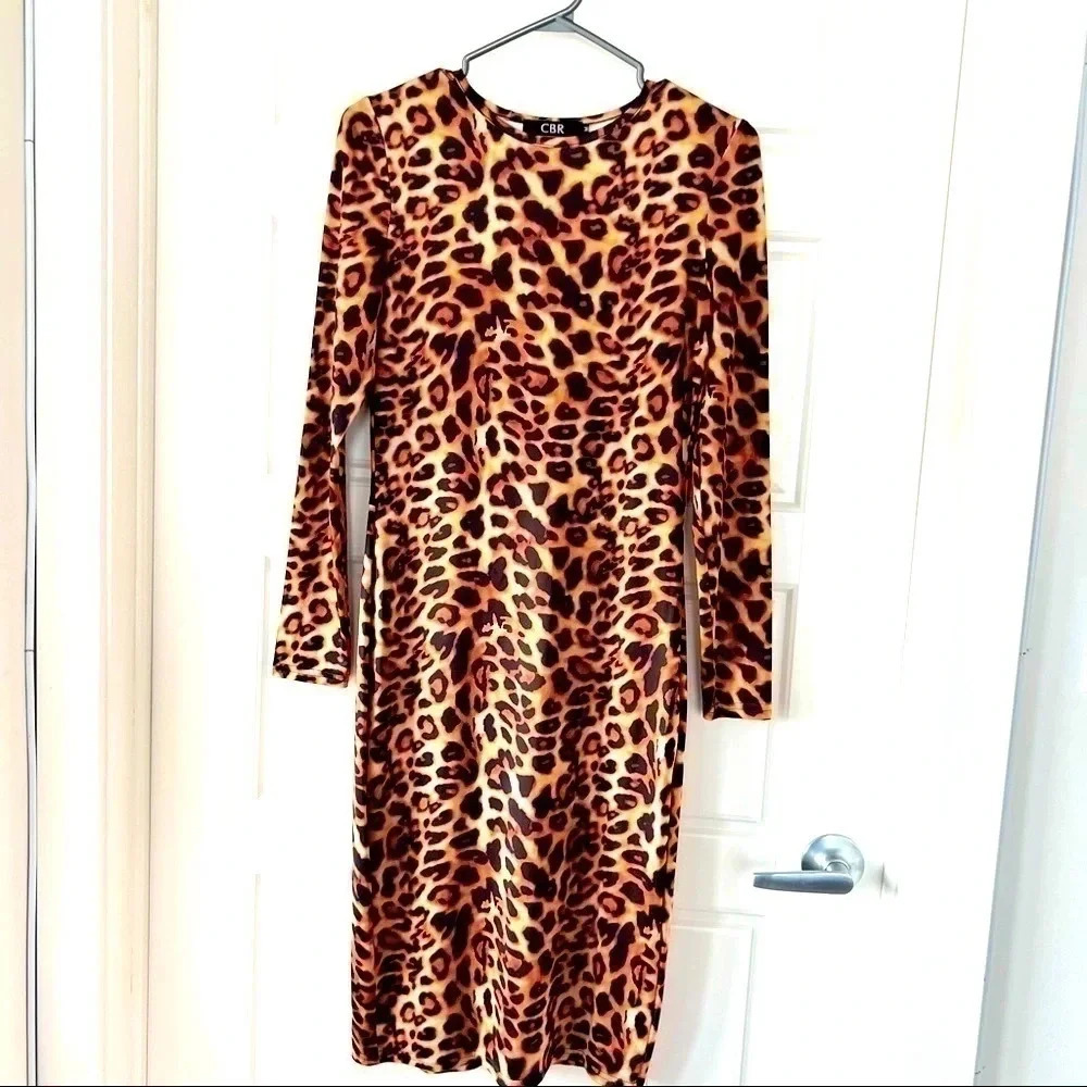 CBR ANINAL PRINT LEOPARD LONG DRESS MAXI Y2K DRESS SIZE M